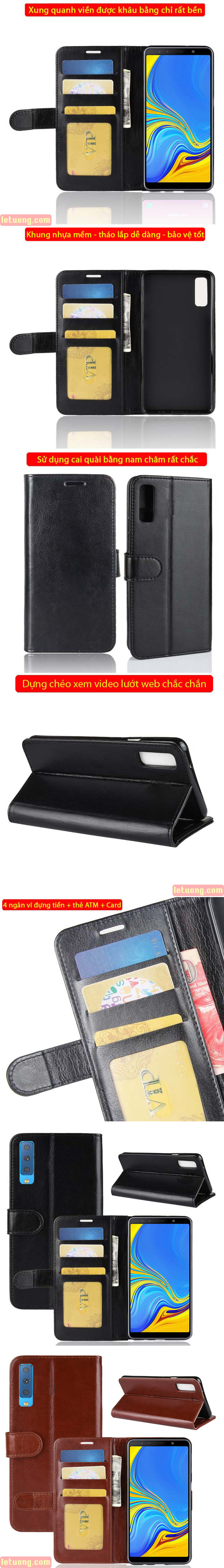 Bao da Galaxy A7 2018 LT Wallet Leather đa năng - khung mềm 4