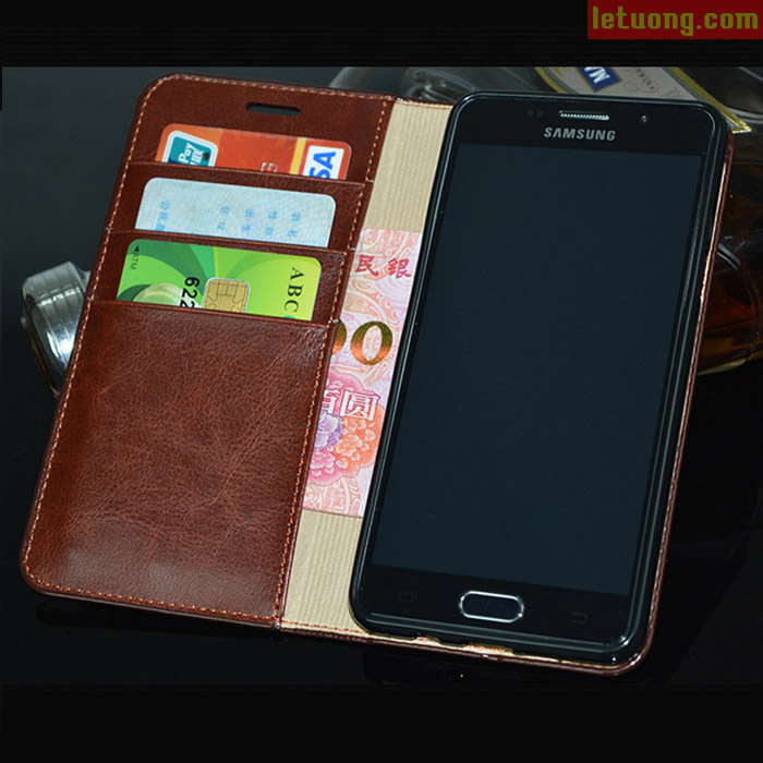 Bao da Galaxy A9 Pro Haoyue Wallet da thật + Kính cường lực 1