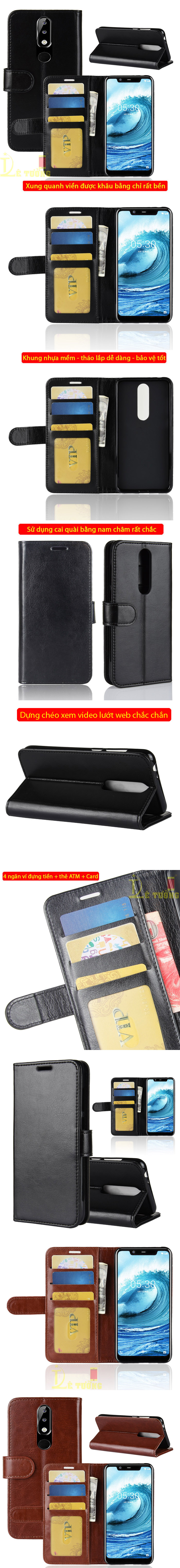Bao da Nokia X5 LT Wallet Leather dạng ví đa năng - khung mềm 4