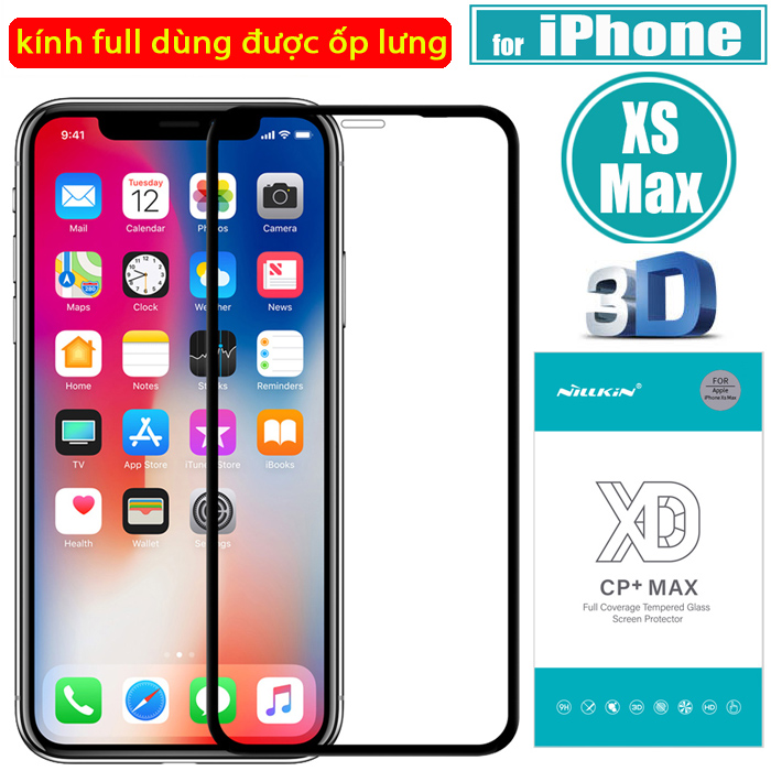 Kính cường lực iPhone Xs Max Nillkin 3D XD+ full màn dùng được ốp lưng
