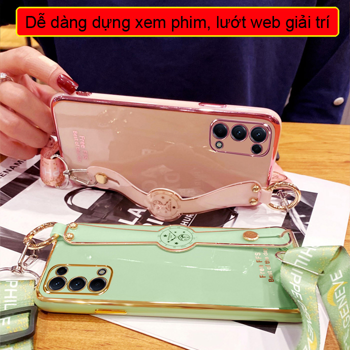 Ốp lưng Oppo Reno 5 LT Plating Fullcolor + Dây đeo thời trang