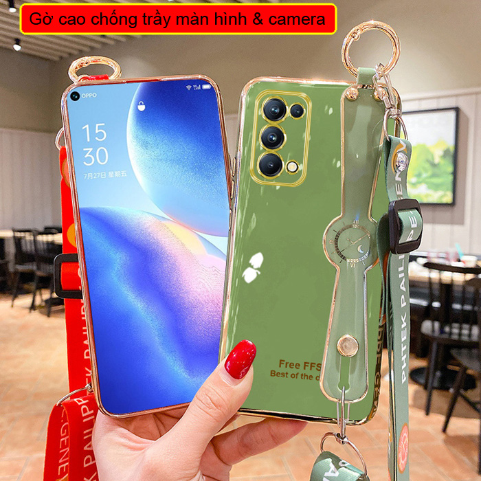 Ốp lưng Oppo Reno 5 LT Plating Fullcolor + Dây đeo thời trang