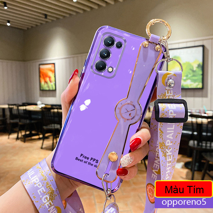 Ốp lưng Oppo Reno 5 LT Plating Fullcolor + Dây đeo thời trang