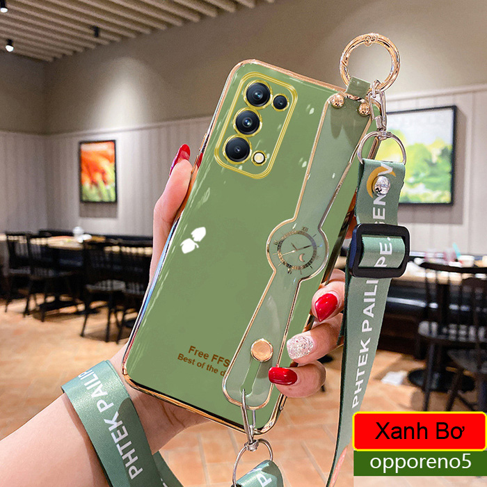 Ốp lưng Oppo Reno 5 LT Plating Fullcolor + Dây đeo thời trang
