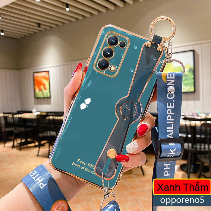 Ốp lưng Oppo Reno 5 LT Plating Fullcolor + Dây đeo thời trang