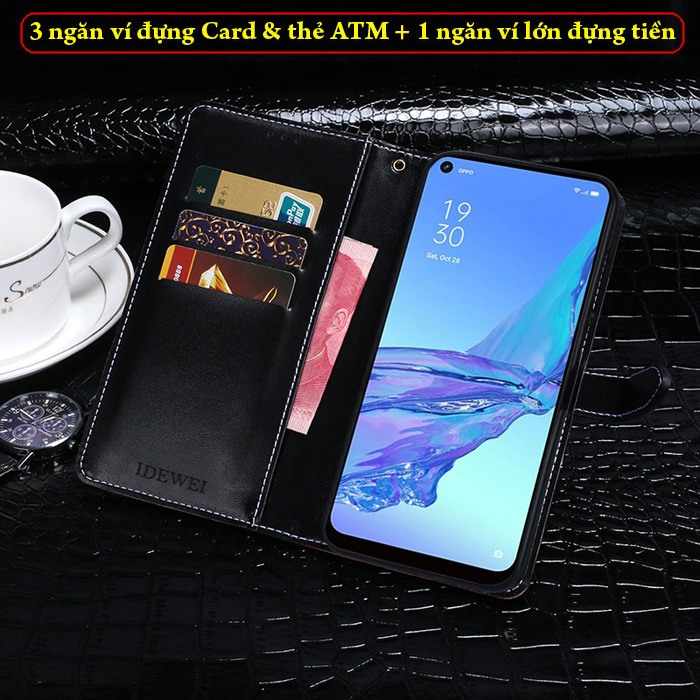 Bao da Oppo A53 iDewei Flip Wallet Crocodile vân cá sấu 2