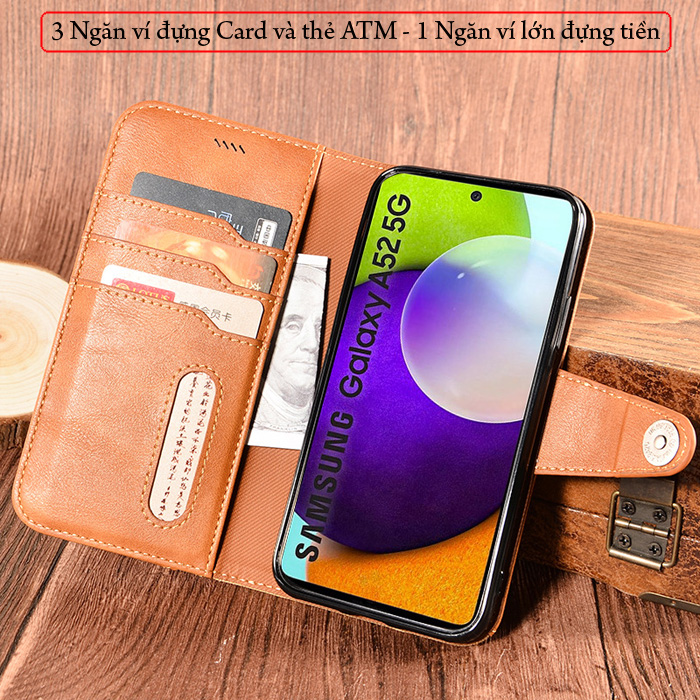 Bao da A52 5G LT Wallet Retro dạng ví - thời trang sang trọng 2