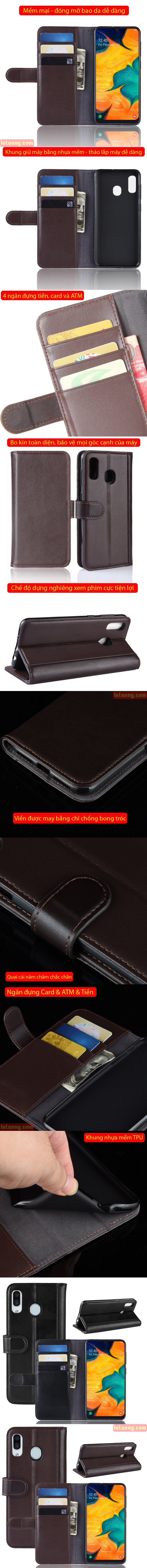 Bao da Galaxy A20 LT Wallet Leather dạng ví siêu bền - siêu êm 6