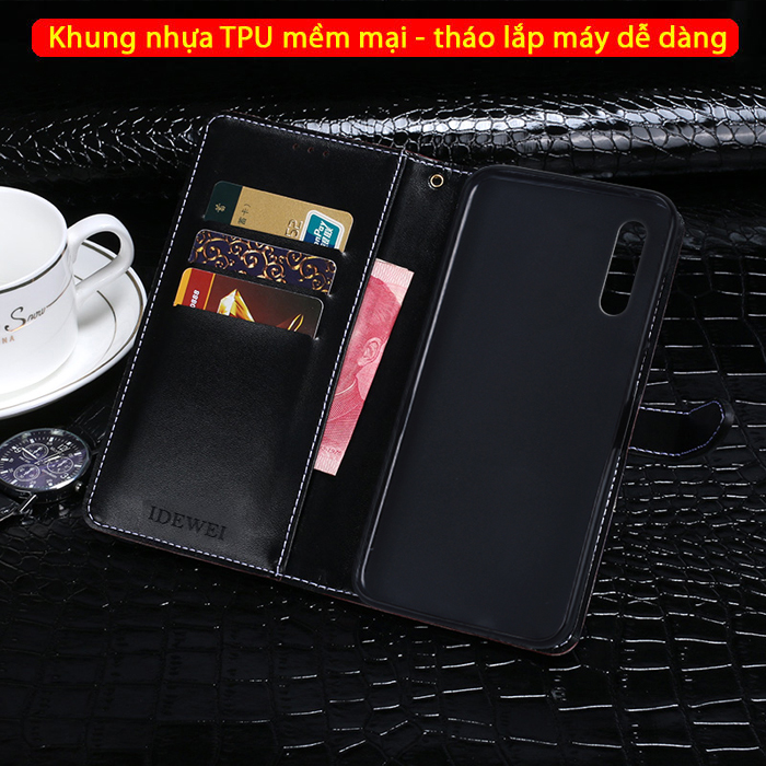 Bao da Galaxy A30s Idewei Flip Wallet Crocodile vân cá sấu - dạng ví đa năng 3