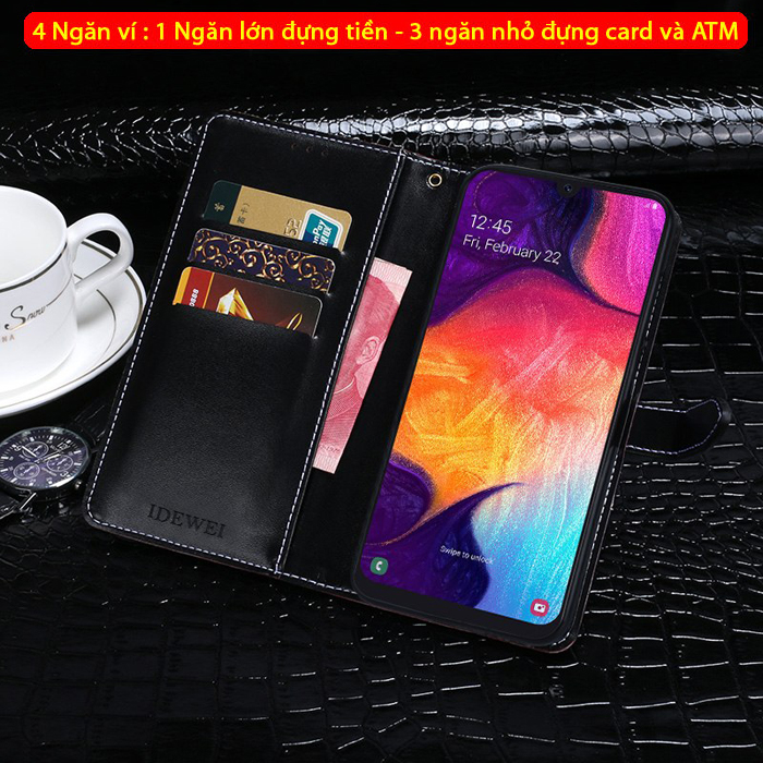 Bao da Galaxy A50 Idewei Flip Wallet Crocodile vân cá sấu - dạng ví đa năng 2