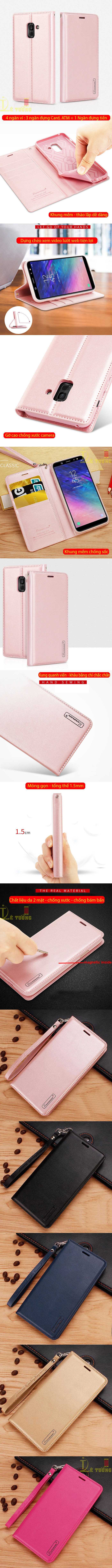 Bao da Galaxy A6 2018 Hanman Canvas Diary đa năng + dây đeo 4