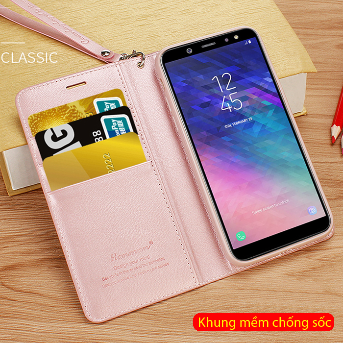 Bao da Galaxy A6 2018 Hanman Canvas Diary đa năng + dây đeo 2