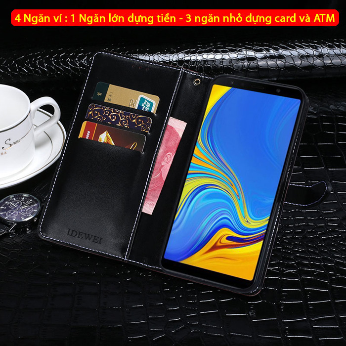 Bao da Galaxy A7 2018 Idewei Flip Wallet Crocodile vân cá sấu - dạng ví đa năng 2