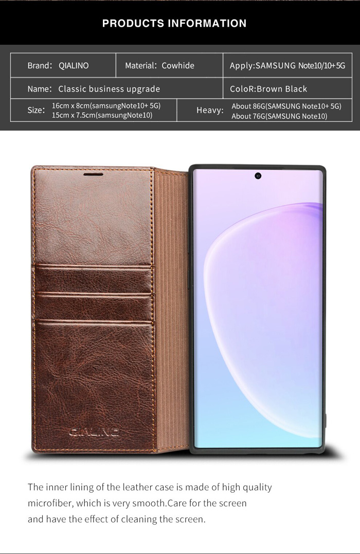 Bao da Galaxy Note 10 Plus Qialino Classic Leather Wallet da thật Hanmade 4