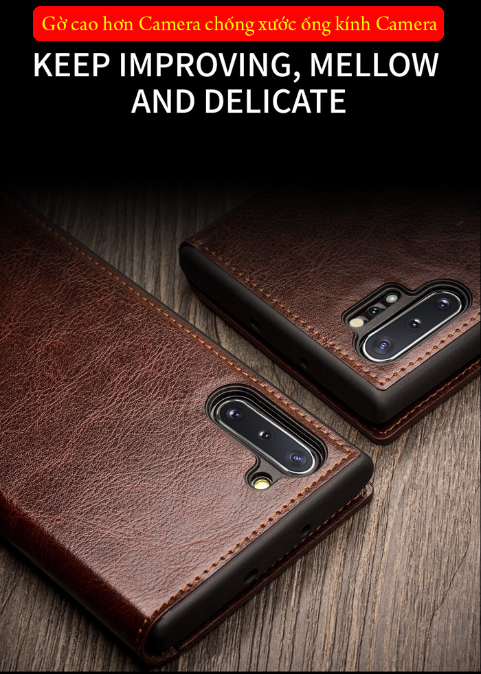 Bao da Galaxy Note 10 Plus Qialino Classic Leather Wallet da thật Hanmade 2