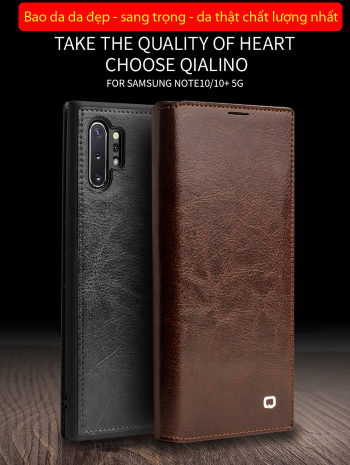 Bao da Galaxy Note 10 Plus Qialino Classic Leather Wallet da thật Hanmade 1