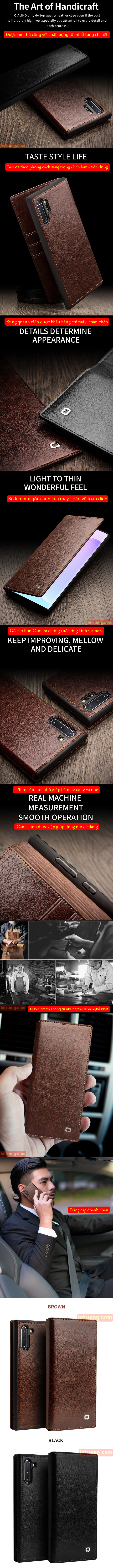 Bao da Galaxy Note 10 Qialino Classic Leather Wallet da thật Hanmade 7