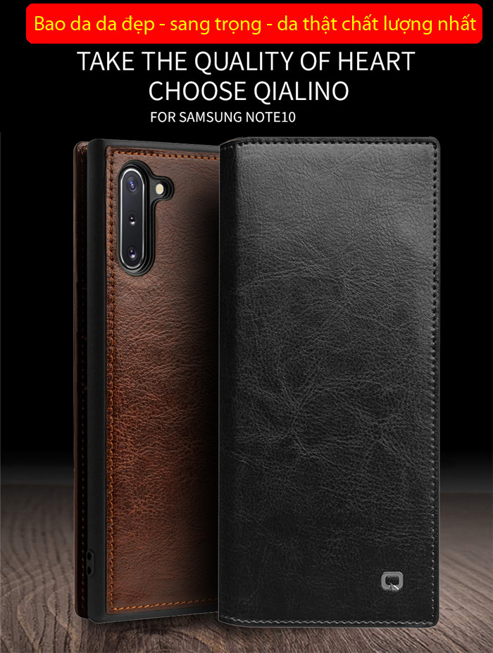 Bao da Galaxy Note 10 Qialino Classic Leather Wallet da thật Hanmade 1