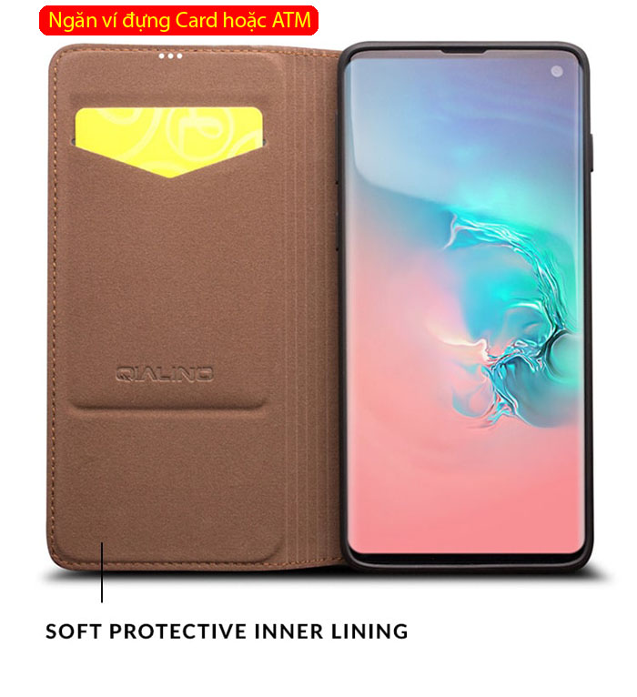 Bao da Galaxy S10 Plus Qialino Classic Leather Wallet da thật Hanmade 4