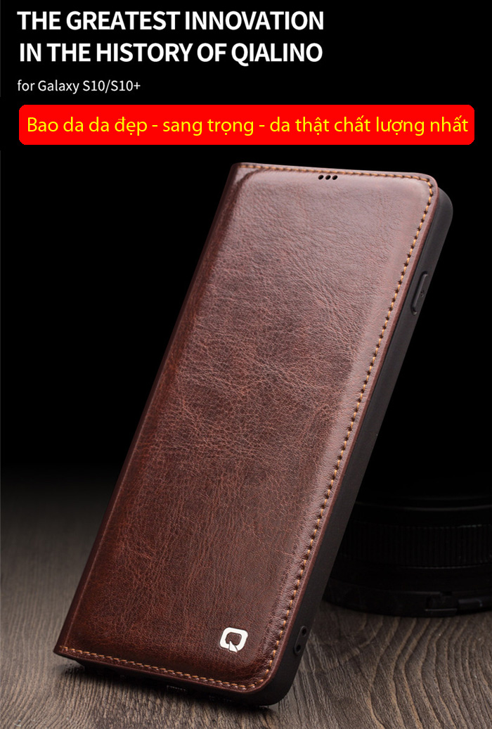 Bao da Galaxy S10 Qialino Classic Laether Wallet da thật Hanmade 1