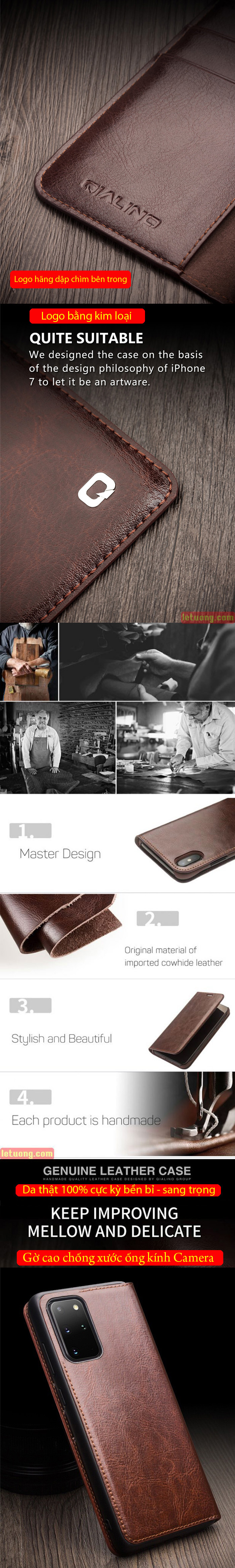 Bao da Galaxy S20 Plus Qialino Classic Leather Wallet da thật Hanmade 5