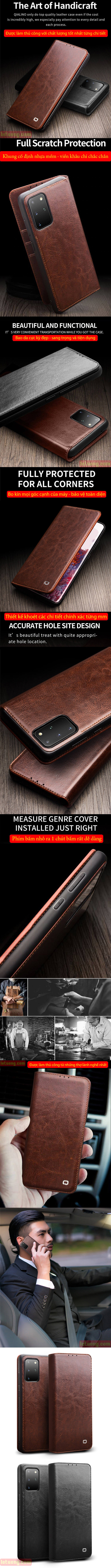 Bao da Galaxy S20 Plus Qialino Classic Leather Wallet da thật Hanmade 6