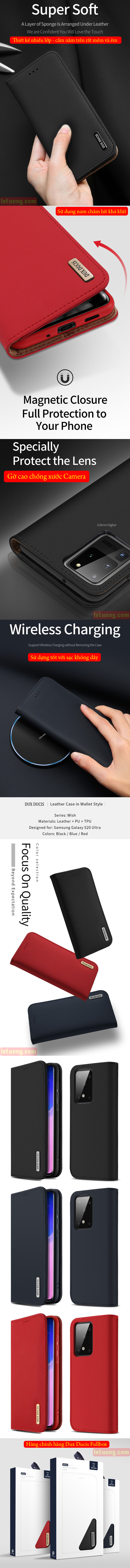 Bao da Galaxy S20 Ultra Dux Ducis Wish Genuine Leather Vintage cổ điển 6
