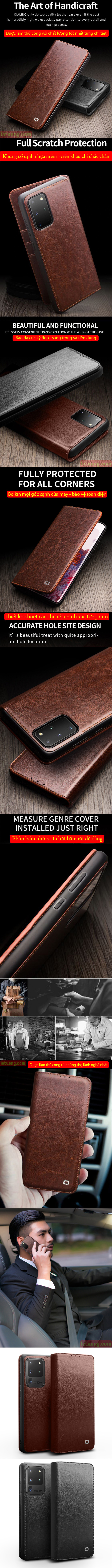 Bao da Galaxy S20 Ultra Qialino Classic Leather Wallet da thật Hanmade 6