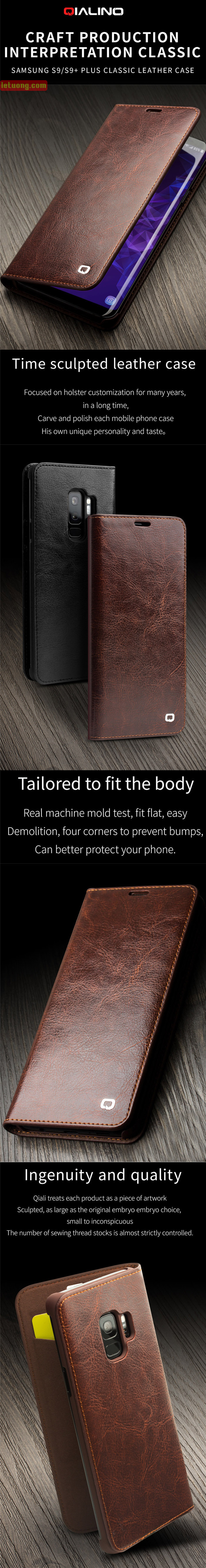 Bao da Galaxy S9 Qialino Classic Leather Wallet da thật Hanmade 5