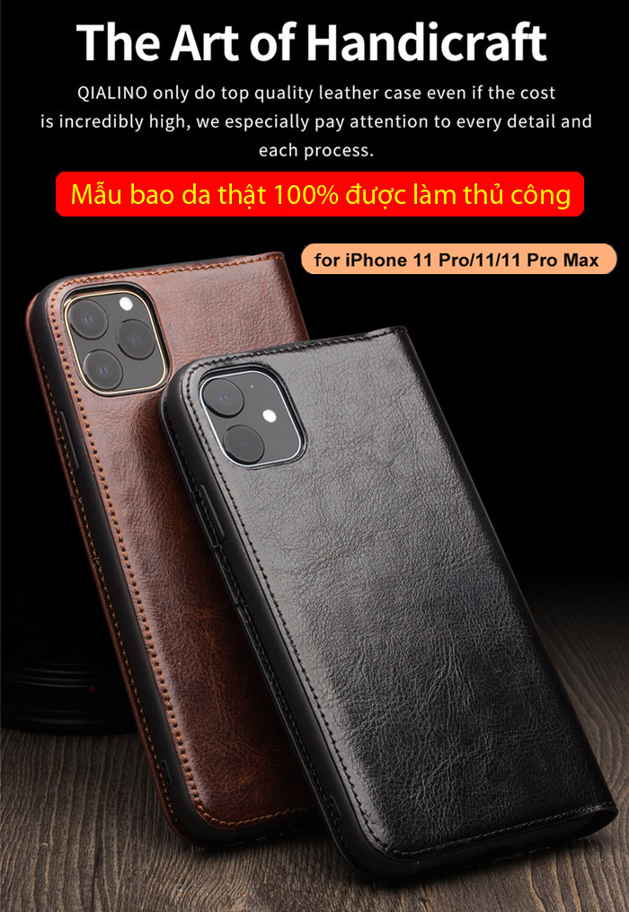 Bao da iPhone 11 Pro Qialino Classic Leather Hanmade da thật 5