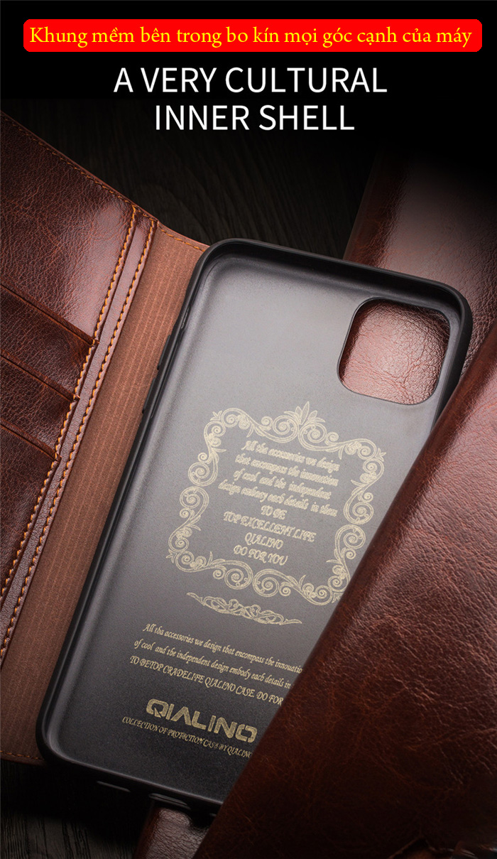 Bao da iPhone 11 Pro Qialino Classic Leather Hanmade da thật 3