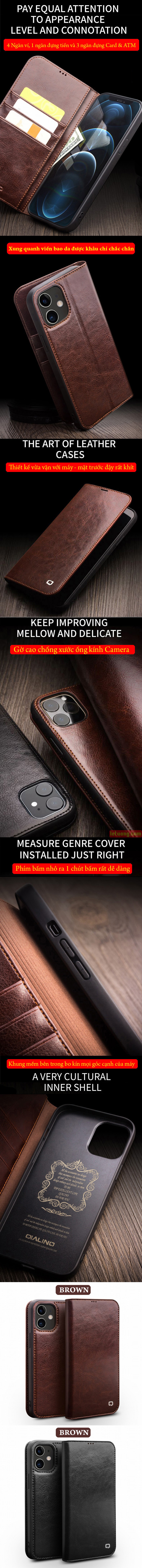 Bao da iPhone 12 / 12 Pro Qialino Classic Leather Hanmade da thật 8