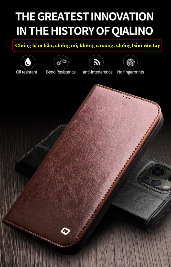 Bao da iPhone 12 / 12 Pro Qialino Classic Leather Hanmade da thật 6