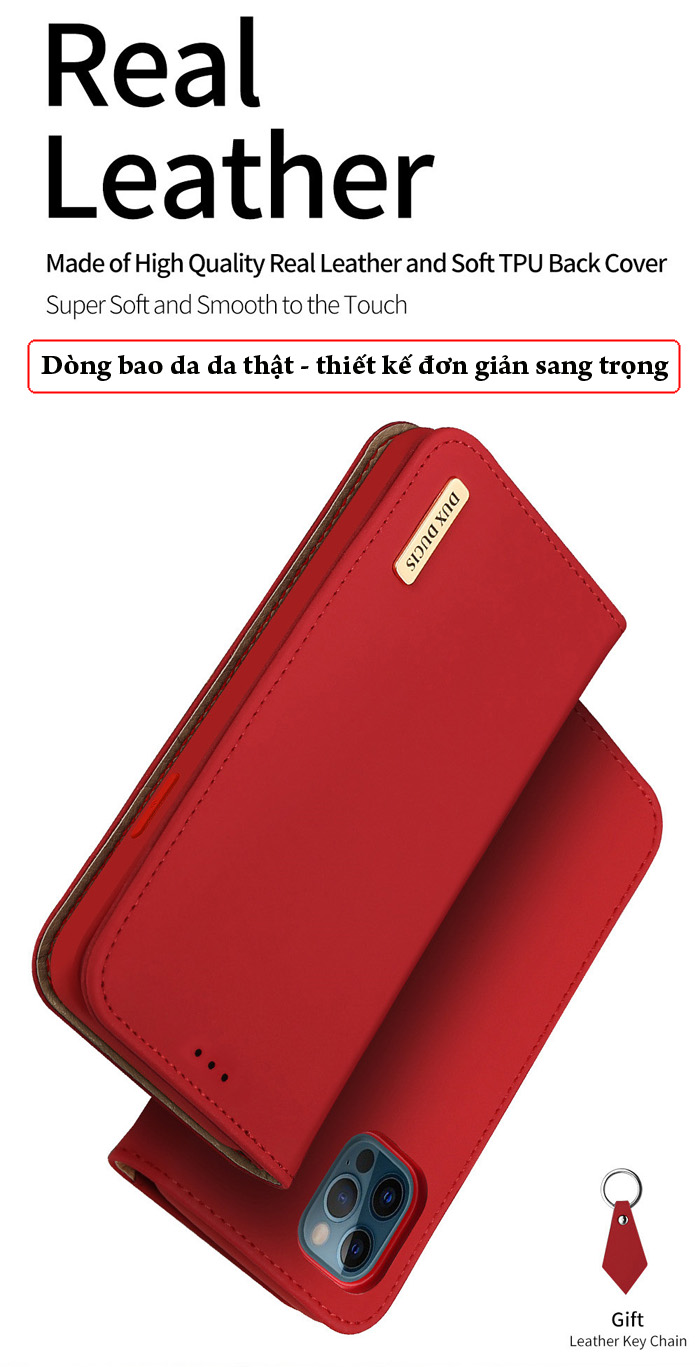 Bao da iPhone 12 Pro / 12 Dux Ducis Wish Genuine Leather Vintage cổ điển 1