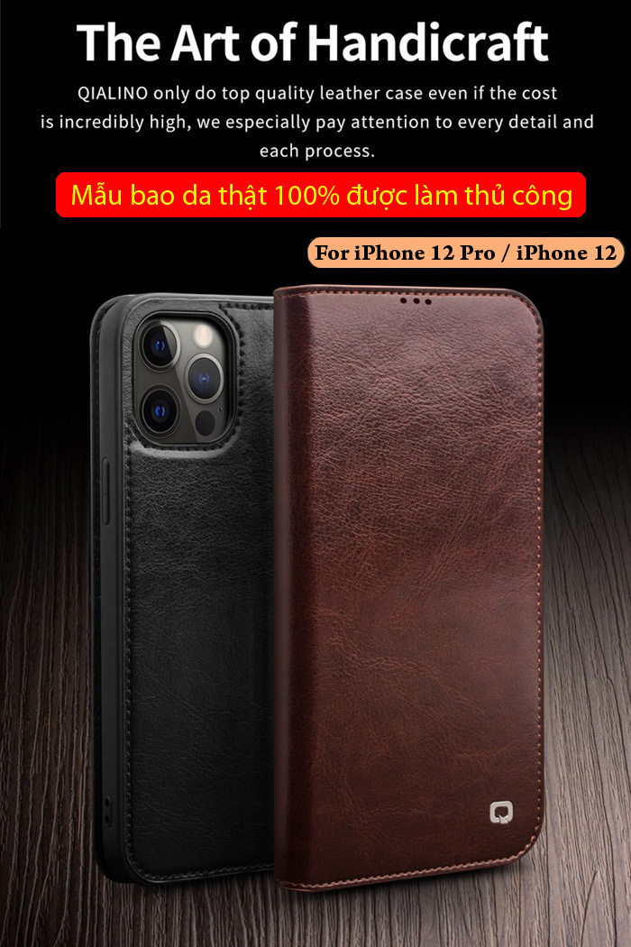 Bao da iPhone 12 Pro, iPhone 12 Qialino Classic Leather Hanmade da thật 1
