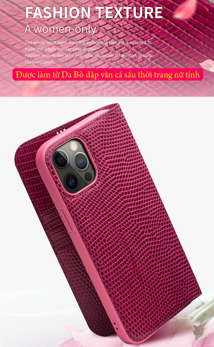 Bao da iPhone 12 Pro Max Qialino Crocodile Hanmade da thật sang trọng 1