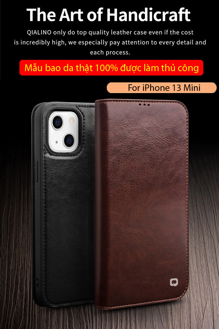 Bao da iPhone 13 Mini Qialino Classic Leather Hanmade da thật 1