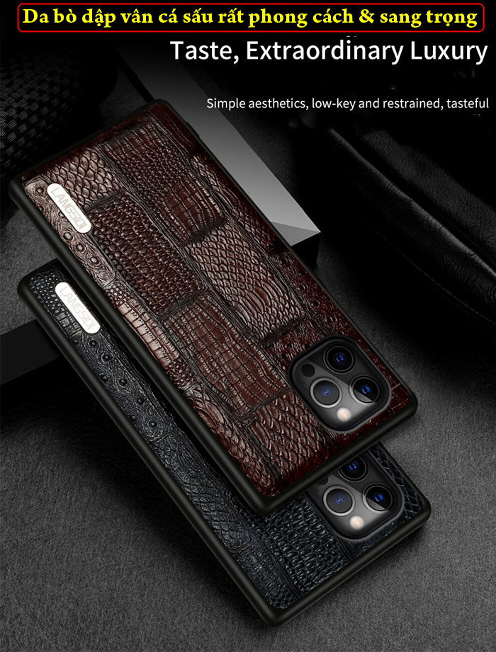 Ốp lưng iPhone 13 Pro Langsidi Leather Retro da bò dập vân cá sấu 1