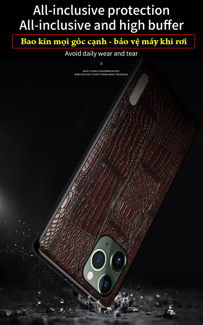 Ốp lưng iPhone 13 Pro Max Langsidi Leather Retro da thật vân cá sấu 4