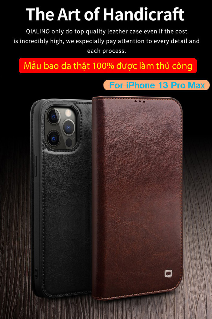 Bao da iPhone 13 Pro Max Qialino Classic Leather Hanmade da thật 1