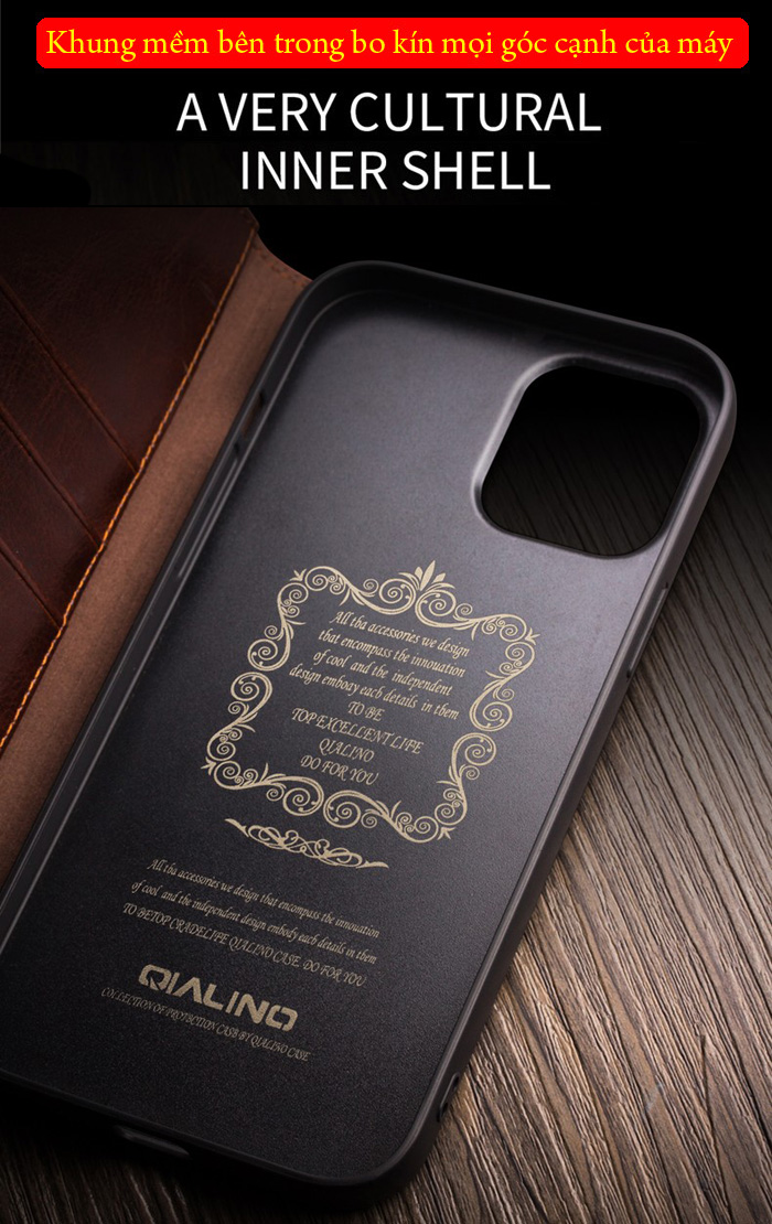 Bao da iPhone 13 Qialino Classic Leather Hanmade da thật 3