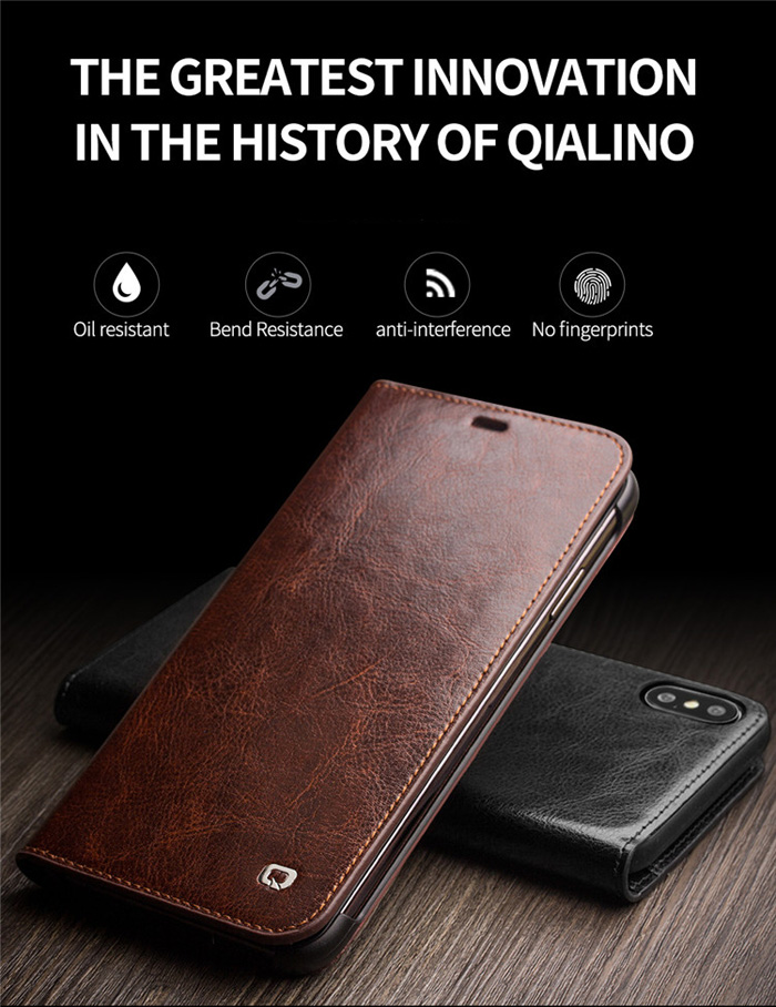 Bao da iPhone Xs Max Qialino Classic Leather Hanmade da thật 1