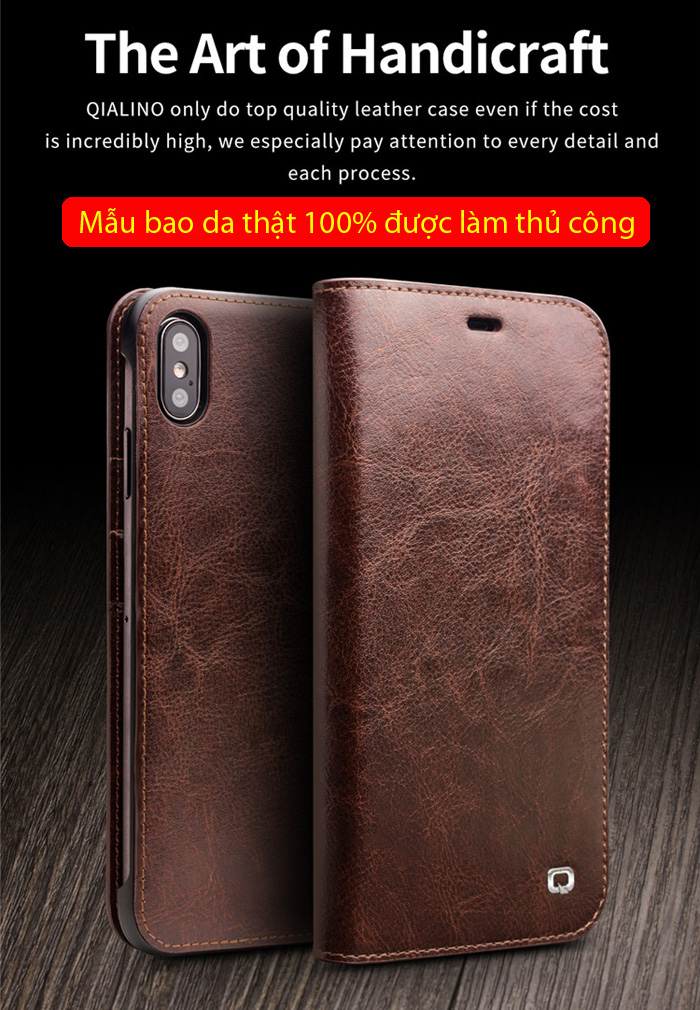 Bao da iPhone Xs Max Qialino Classic Leather Hanmade da thật 6