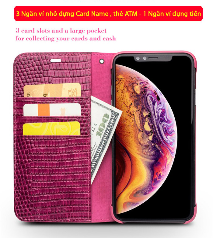 Bao da iPhone Xs Max Qialino Crocodile Hanmade da thật - thời trang 5