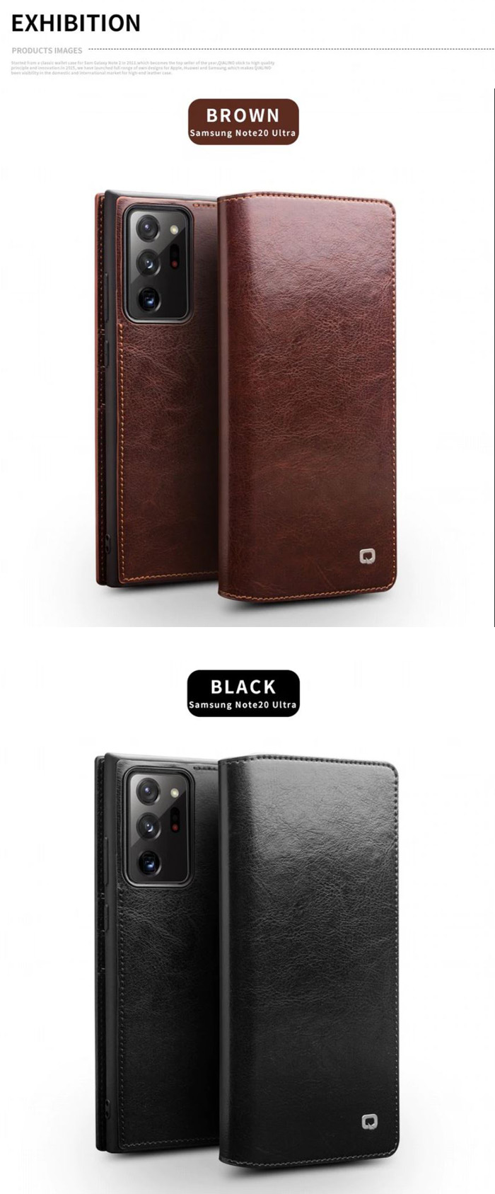 Bao da Note 20 Ultra / Note 20 Ultra 5G Qialino Classic Leather Wallet da thật Hanmade 6
