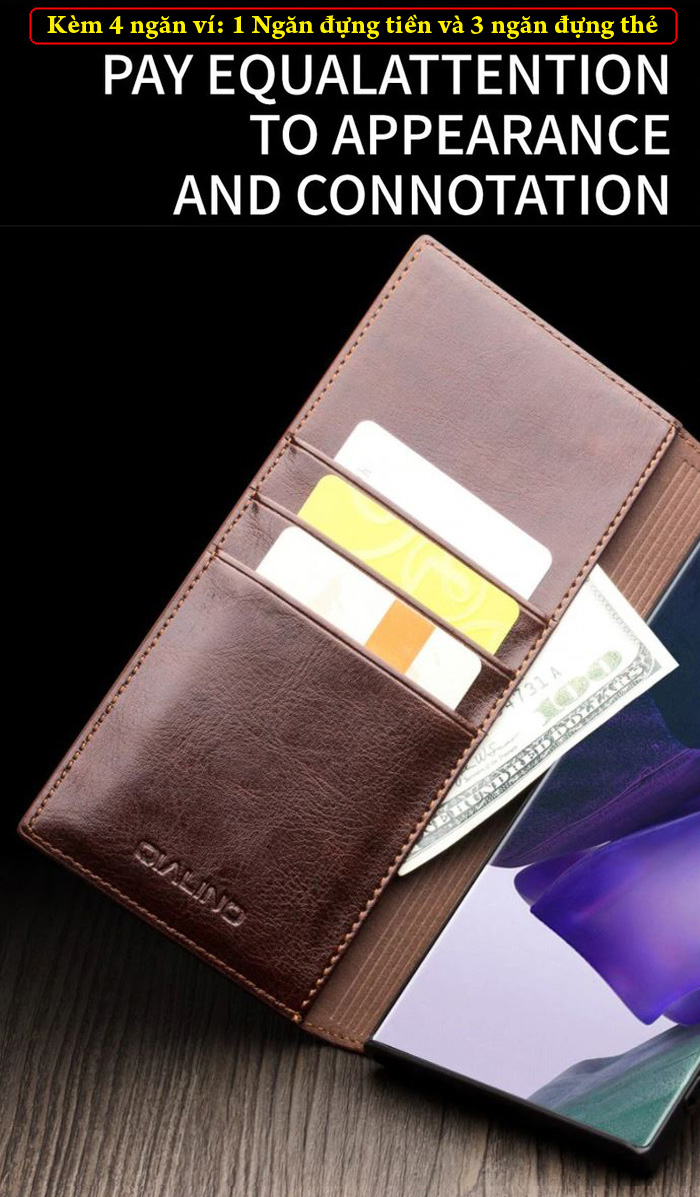 Bao da Note 20 Ultra / Note 20 Ultra 5G Qialino Classic Leather Wallet da thật Hanmade 4