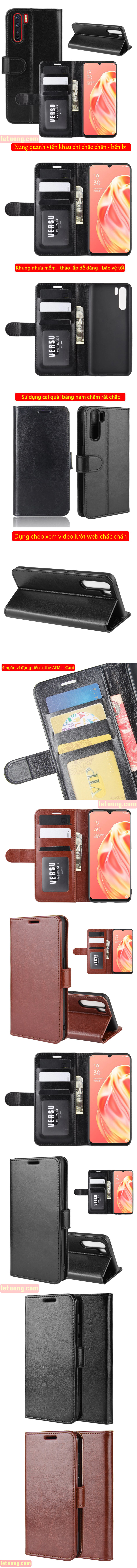 Bao da Oppo A91 LT Wallet Leather dạng ví đa năng - khung mềm 4