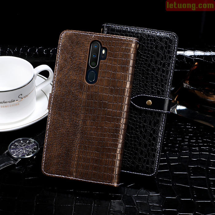 Bao da Oppo A9 2020 Idewei Flip Wallet Crocodile vân cá sấu - dạng ví đa năng 4