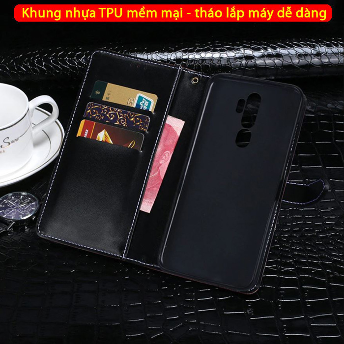 Bao da Oppo A9 2020 Idewei Flip Wallet Crocodile vân cá sấu - dạng ví đa năng 3