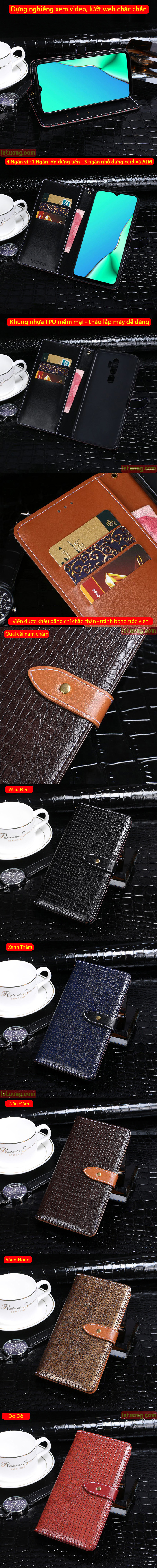 Bao da Oppo A9 2020 Idewei Flip Wallet Crocodile vân cá sấu - dạng ví đa năng 5
